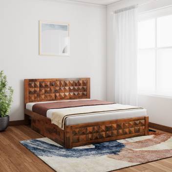 Induscraft Diamond Sheesham Solid Wood Queen Drawer Bed Price In India Buy Induscraft Diamond Sheesham Solid Wood Queen Drawer Bed Online At Flipkart Com