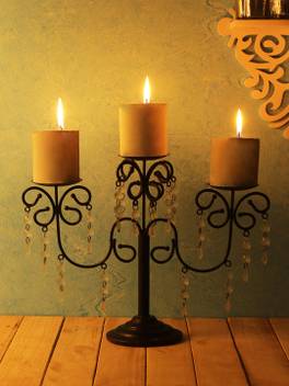 Trendy Ile Three Arms Black Iron Candle Votive Stand Centerpiece