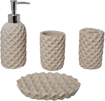 Ez Life Premium 4 Pcs Bathroom Set 3d Diamonds Soap Dispenser Soap Tray 2 Holders Home Decor Bathroom Accessories Stoneware Cream Stoneware Bathroom Set Price In