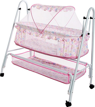 pink baby bassinet with canopy & wheels
