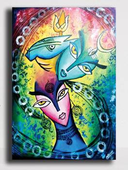 Pixelartz Canvas Painting Abstract Lord Shiva And Parvati 26 X