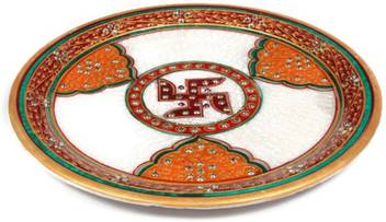 Tingoking Beautiful Design Handmade Marble Pooja Thali For Diwali