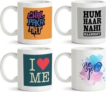 Motivatebox India 4 White Mugs Combo With 4 Designs Like Chal Paka Mat Funny Hindi Desi Quotes Design Capacity 325ml Set Of 4 Printed Coffee Mugs Color A19 Ceramic Coffee Mug Price