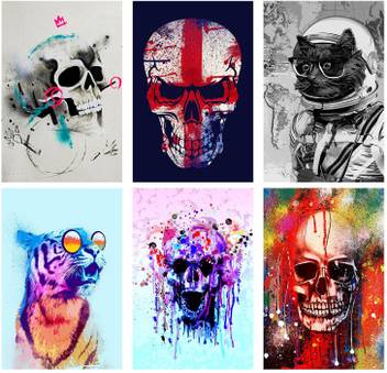 Set Of 6 Posters Rolled In A Tube With Skull Painting Design And