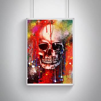 Cool Trendy Quirky Posters Colours Splashed Skull Design Add