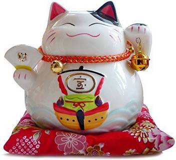 Genrc 4 5 White Ceramic Maneki Neko Lucky Cat Coin Bank Style
