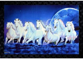 Janki Lucky Seven 7 White Running Horses Vastu Wall Painting