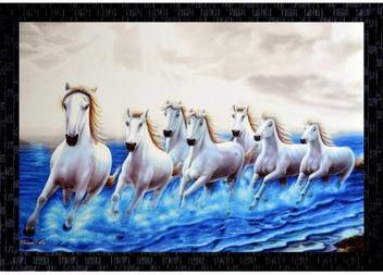 Janki Lucky Seven 7 White Running Horses Vastu Wall Painting