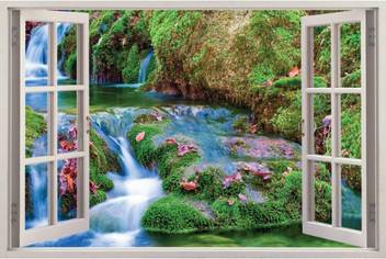 Paper Plane Design Medium 3d Vinyl Wall Decal Sticker Waterfalls River Green Waterfall Beautiful Garden Full Of Flowers Window Framed Wall Poster For Home Decor Small 90 X 60 Cm Sticker Price