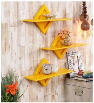 Kraftstics New Design Wood Wall Decor Wooden Wall Shelf Number Of Shelves 3 Yellow Wooden Wall Shelf Price In India Buy Kraftstics New Design Wood Wall Decor Wooden Wall Shelf Number