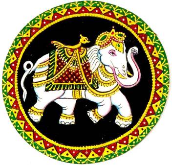 Traditions Ganjifa Cards Gaja Elephant Watercolor 4 Inch X 4
