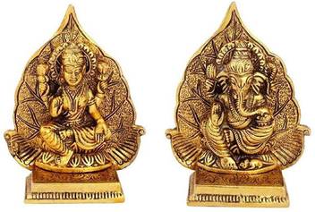 numeroastro shri laxmi ji shri ganesh ji idol on leaf in white metal with oxidized golden finish 12 5 cms decorative showpiece 12 5 cm price in india buy numeroastro shri flipkart