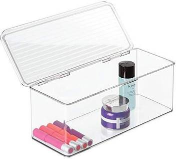 Mdesign Mdesign Makeup Storage Organizer Box For Bathroom Vanity Countertops Drawers Holds Beauty Blenders Eyeshadow Palettes Lipstick Lip Gloss Makeup Brushes Hinged Lid 13 4 Long Clear Mdesign Makeup