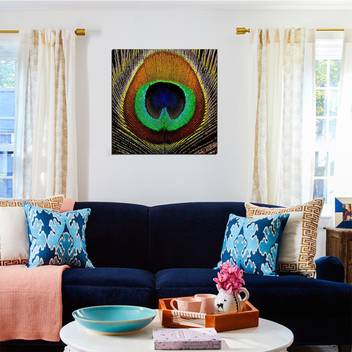 Style Crome Peacock Wings Wooden Framed Canvas Painting For Home