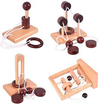 Kingou 4 Pack Classical Wooden Puzzle Set Solution Rope Central