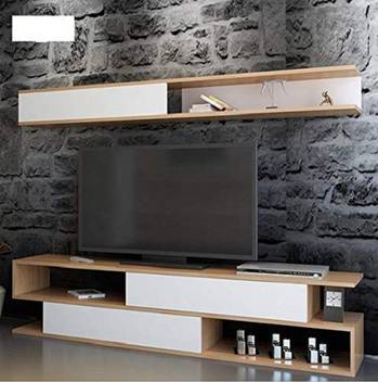Heera Moti Corporation Tv Stand And One Long Wall Shelf Set White