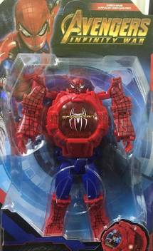 Gomerrykids Transformer Robot Toy Convert To Digital Wrist Watch For Kids Avengers Robot Deformation Watch Spider Man Captain America Iron Man Hulk Toy Figures Plus Watch Spider Man