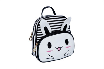 black and white striped backpack purse