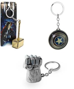 Three Shades Avengers Keychain Combo Hulk Silver Key Chain Captain America Shield And Thor Golden Hammer Key Chain Combo Key Chain Price In India Buy Three Shades Avengers Keychain Combo Hulk