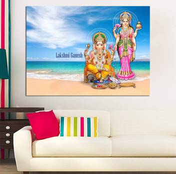 Style Crome Beautiful Laxmi Ganesh Canvas Painting For Home Decor