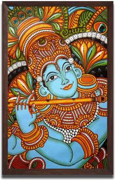 Style Crome Krishna With Flute Kerala Murals Wall Painting For