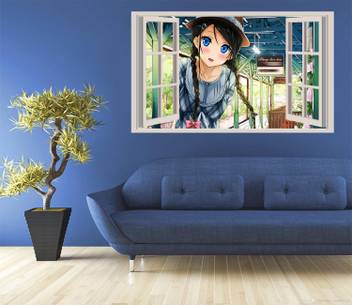 Gadgets Wrap Cute Anime Girl Blank Fake Window Style Wall Decal