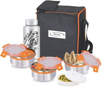 Flipkart Com Rema Stainless Steel Lunch Box Set With 3 Steel Containers 1 Steel Bottle 1 Plastic Container Bag Lunch Box For Office For Men Tiffin Box Set With Bag 3 Containers Lunch Box