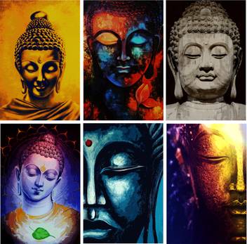 Lord Buddha Set Of 6 Abstract Painting Collection For Office