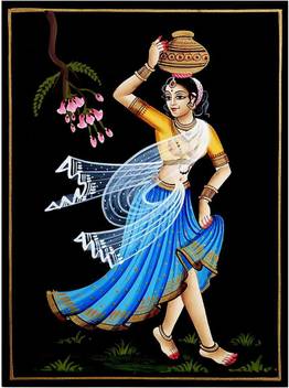 Dollsofindia Woman With Pot Nirmal Painting On Wood Nirmal