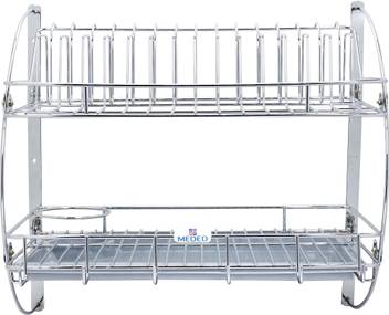 Meded High Quality Stainless Steel 2 Tier Kitchen Dish Rack Plate Cutlery Stand Kitchen Utensils Storage Rack With Drip Tray 18 Inch Wall Mounted Containers Kitchen Rack Price In India Buy