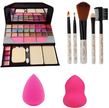 makeup kit and brushes