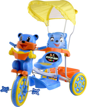 tricycle with basket on back