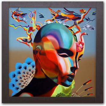 Aart Store Flowers Cotton Swabs Modern Art Painting Wooden Framed
