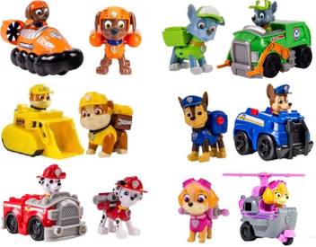 Indusbay Paw Patrol Pups Action Figure And Pull Back Vehicles Set Of 12 Chase Rubble Skye Marshall Rocky Zuma Ryder Paw Patrol Pups Action Figure And Pull Back Vehicles Set Of