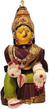 Puja N Pujari Varalakshmi Idol Face Maroon And Yellow Saree