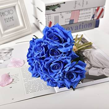 Fourwalls Pack Of 10 Artificial Flowers Fake Flowers Silk Plastic Artificial Roses Bridal Wedding Bouquet For Home Garden Party Wedding Decoration Blue 26 Cm Tall Blue Rose Artificial Flower Price In India