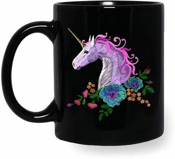 Ikraft Cute Unicorn Head Printed Black Coffeemug Gift For Him Her