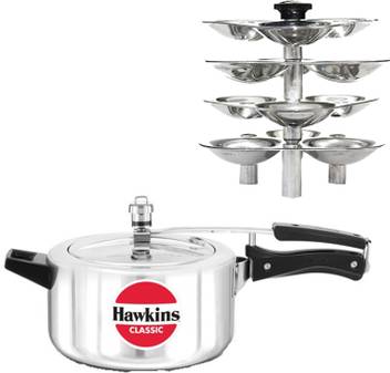 Hawkins Classic 4 Ltr Pressure Cooker With Idli Stand For 3 Ltr Cookware Set Price In India Buy Hawkins Classic 4 Ltr Pressure Cooker With Idli Stand For 3 Ltr Cookware