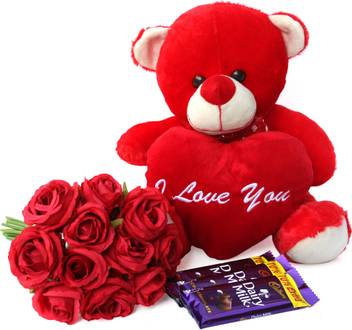 Tied Ribbons Valentine S Best Gifts For Wife Girlfriend Boyfriend Him Her Husband Fiance Teddy Dairy Milk Chocolates And Bunch Of Roses Silk Gift Box Price In India Buy Tied Ribbons Valentine S