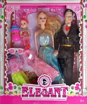 pujaara beautiful elegant doll wedding couple set barbie and ken gift set multicolor pack of 2 with baby