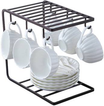 worthy shoppee coffee mug cup holder cup and plate stand with 6 hooks for large mug 9 5 x 9 1inch black cup kitchen rack