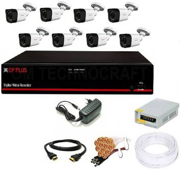 Cp Plus 8 bullet, 1 tb hard disk, 8 channel dvr, 8 channel power supply,  90mtr wire bundle, dc and bnc connector, 1.3 mp 1080p Security Camera Price  in India - Buy