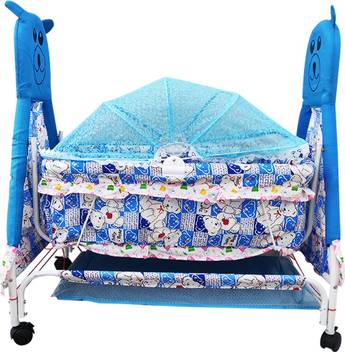 Confiado Blue Baby Swing Crib Cradle Jhula With Mosquito Net For