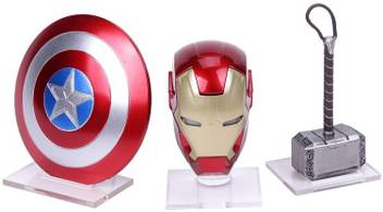 Avengers Super Hero Mini Weapons Captain America Shield Iron Man Helmet Thor Hammer Figures Toys 3 Pcs Set Super Hero Mini Weapons Captain America Shield Iron Man Helmet