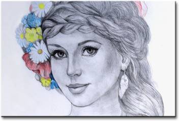 Pintura Canvas Painting With Uv Print Of Beautiful Sketch Girl