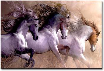Pintura Canvas Painting With Uv Print Of 3 Running Horses Painting