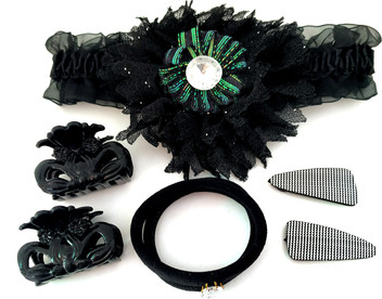 black flower hair band