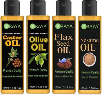 Oraya 100 Pure Natural Cold Pressed Castor Oil And Virgin Olive Oil And Flaxseed Oil Sesame Oil For Hair Growth Hair Massage Oil Hair Oil Price In India Buy