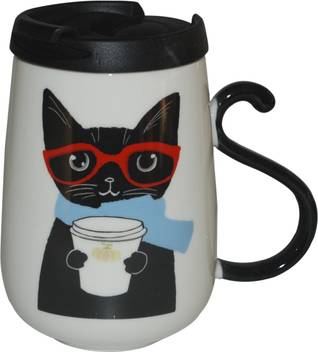 Aarihant S The Value Store Cute Cat Print White Color Ceramic
