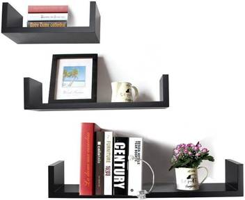 Classic Shoppe U Shaped Floating Wall Shelf Set Of 3 Black